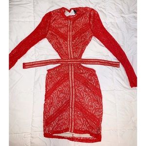 Missguided lace red and tan dress
